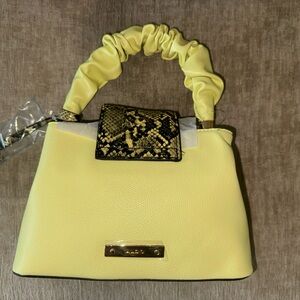 Aldo Yellow Ruched-Handle Shoulder Bag with Snakeskin Flap